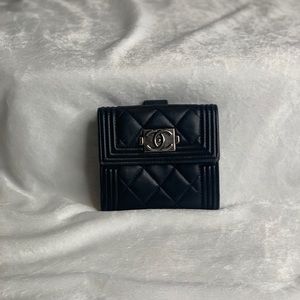 Authentic Chanel boy card holder case.Silver metal